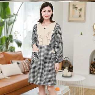 前扣前拉链围裙厨房防水防油罩衣日式工作服大褂女工作服冬款罩衣