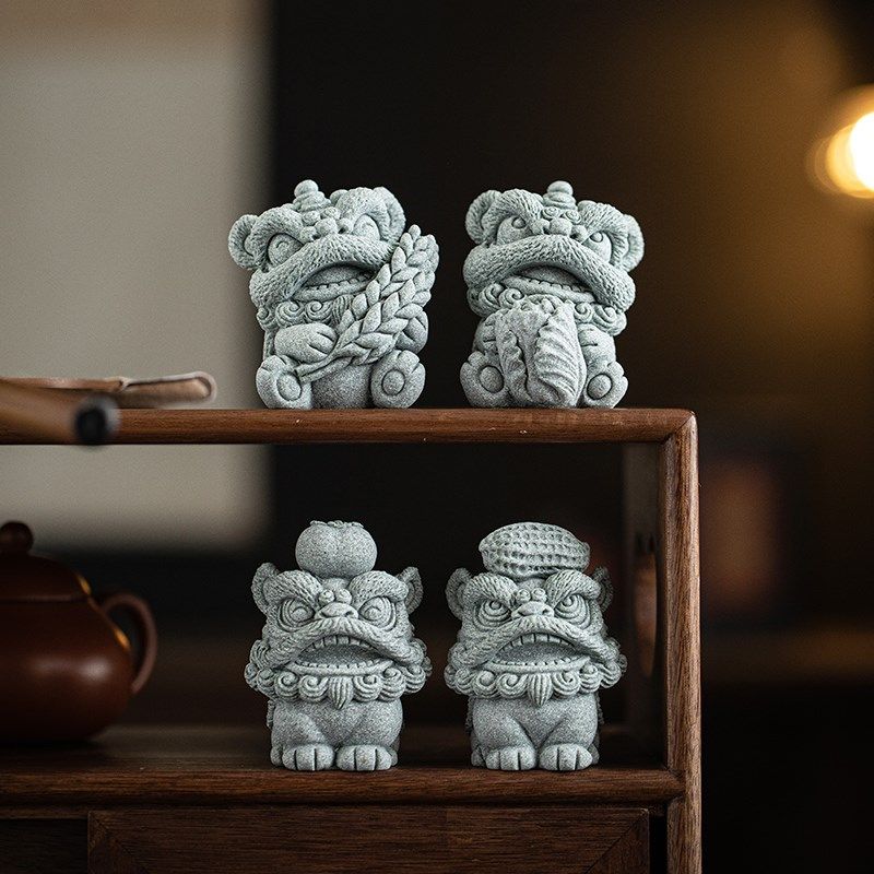 国潮醒狮百财大卖一对茶宠摆件可爱治愈系石狮子鱼缸盆栽造景装饰,家居饰品,装饰摆件,淘宝优惠券,粉丝福利购,淘宝优惠卷