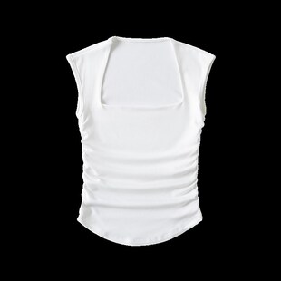 方领T恤 小背心女2024春显瘦背薄纸片人削肩修身 元 英系嗲妹无袖