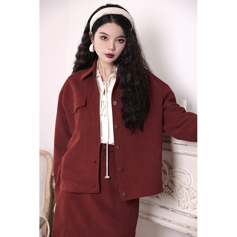 80年代~港风复古春秋款女装套装两件套【厚款夹克外套+A字短裙】,女装/女士精品,时尚套装,淘宝优惠券,粉丝福利购,淘宝优惠卷