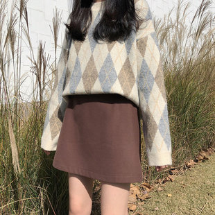 毛呢短裙半身裙秋冬女大码胖mm松紧高腰包裙防走光包臀裙学生冬裙