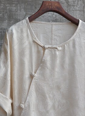 女士夏季上衣衬衫宽松分袖休闲文艺中国风绿色复古中式个性小众仙