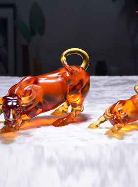 琉璃斗牛公司开业贺礼上市礼品定制刻字炒股牛办公室华尔街牛摆件