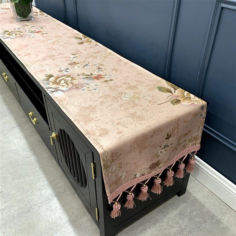 高级感新中式欧式电视柜桌布台布盖布桌旗长条鞋柜防尘罩吊穗流苏,居家布艺,桌布,淘宝优惠券,粉丝福利购,淘宝优惠卷