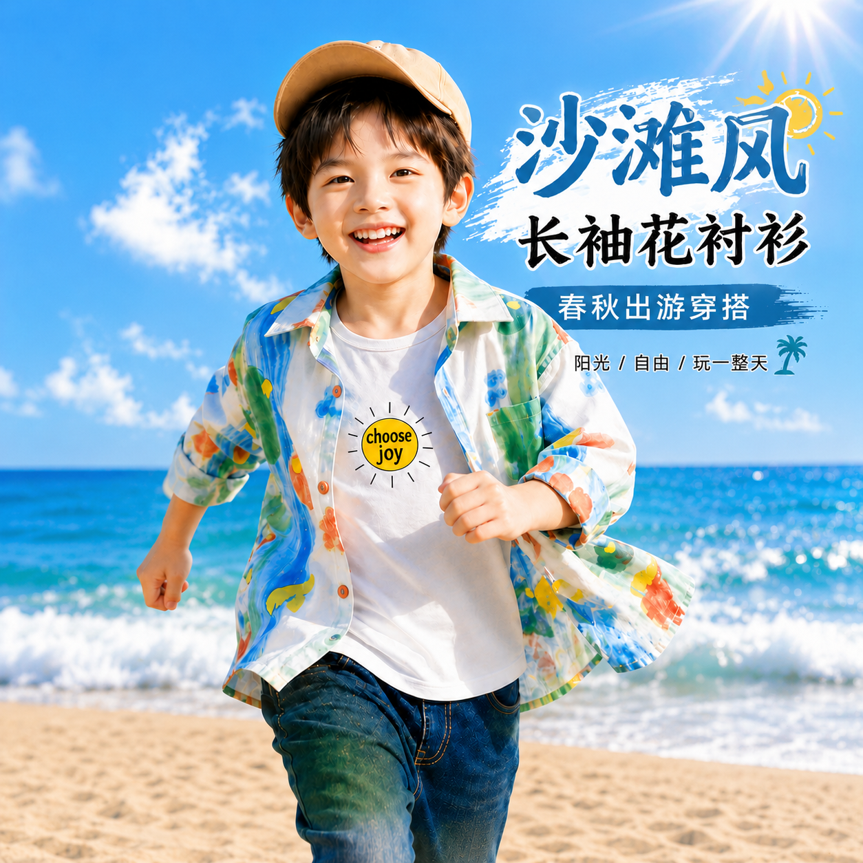 【保罗阿兹慕】男童花衬衫长袖水彩印花沙滩风男宝宝春夏秋休闲衣