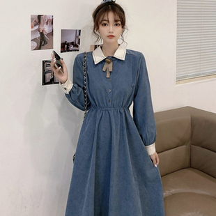 红色长袖连衣裙女装早春季秋2021新款法式温柔初恋小个子长裙子