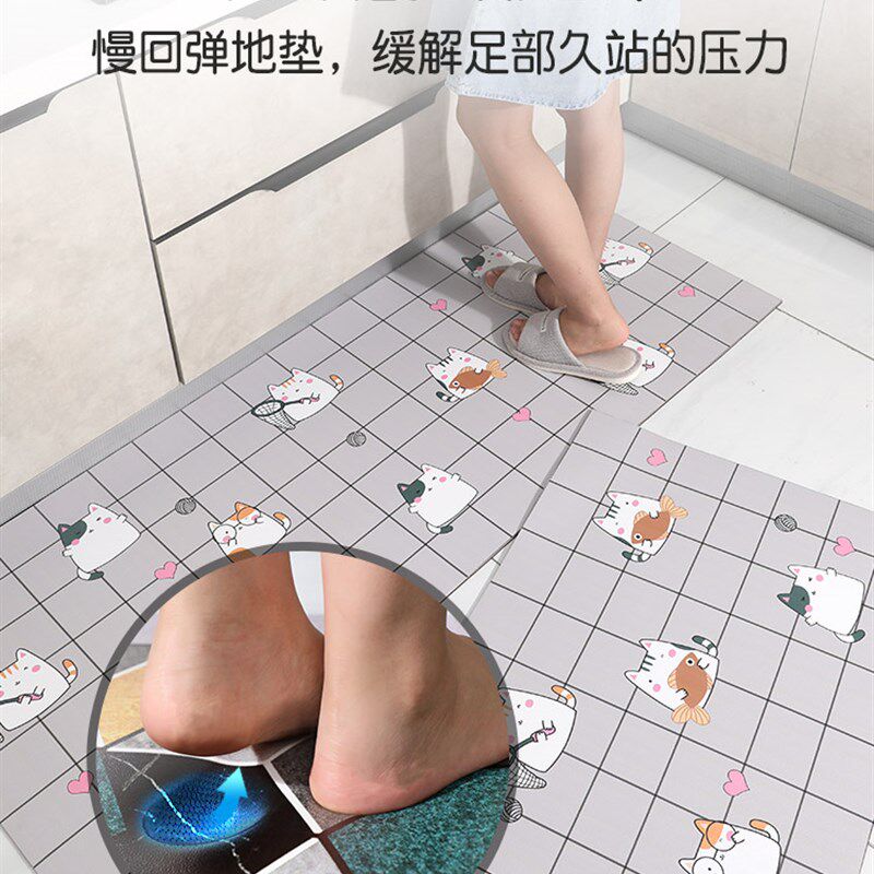 厨房地垫防滑防油免洗可擦整铺防水脚垫家用新款轻奢门口耐脏地毯