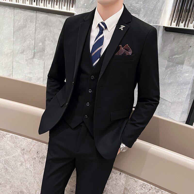 西服套装男商务职业正装结婚礼服英伦风黑色二粒扣休闲修身西装男