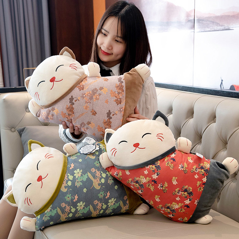 日式招财猫午休抱枕毯子二合一车载沙发靠背垫办公室椅子护腰靠垫,居家布艺,靠垫/抱枕,淘宝优惠券,粉丝福利购,淘宝优惠卷