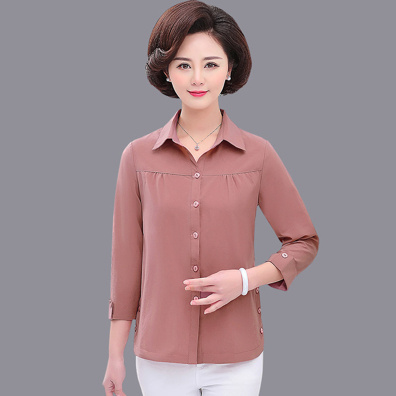 妈妈春装衬衫长袖打底衫中老年女装衬衣 中年妇女夏季薄款t恤上衣