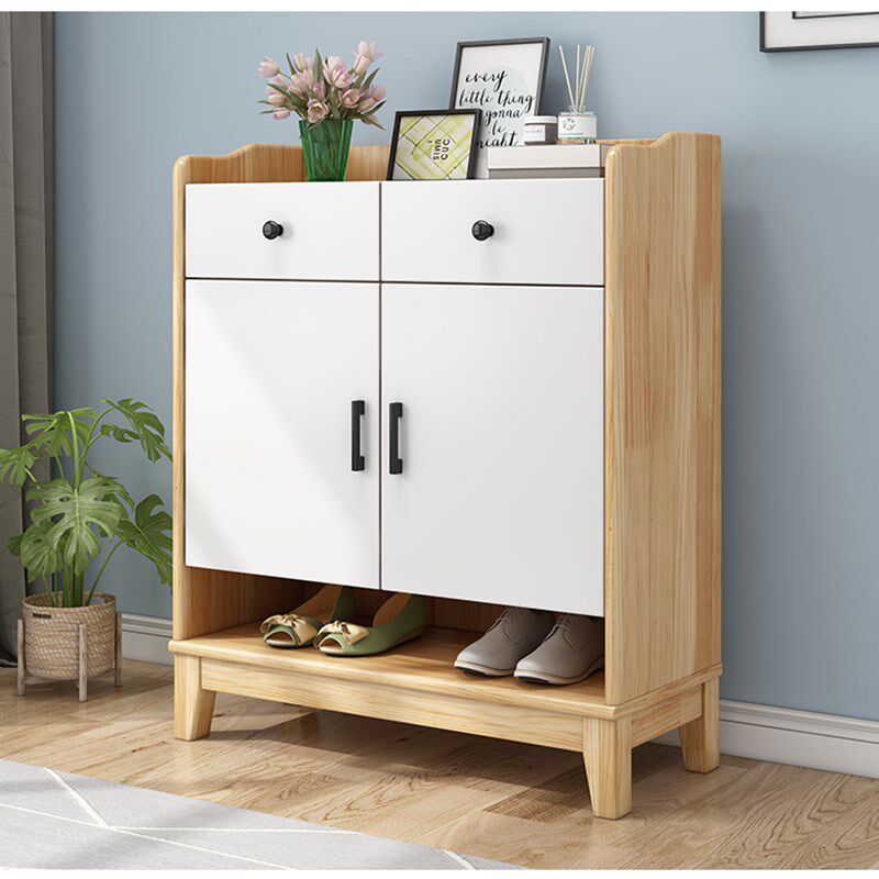 北欧实木鞋柜透气家用入户门玄关柜大容量带抽屉鞋柜储物柜双门