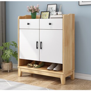 北欧实木鞋柜透气家用入户门玄关柜大容量带抽屉鞋柜储物柜双门