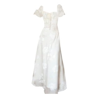 大码胖mm茶歇法式修身海边度假高级感温柔风白色连衣裙女夏季长裙