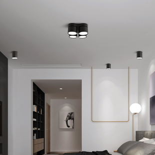 明装四头筒灯客厅无主灯方形斗胆灯吸顶家用可调角度智能三色调光