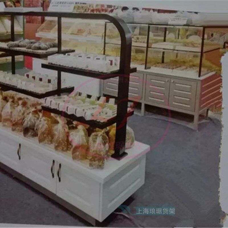 高档烤漆面包柜圆弧形面包中岛柜面包店货架边柜不锈钢敞开式柜台