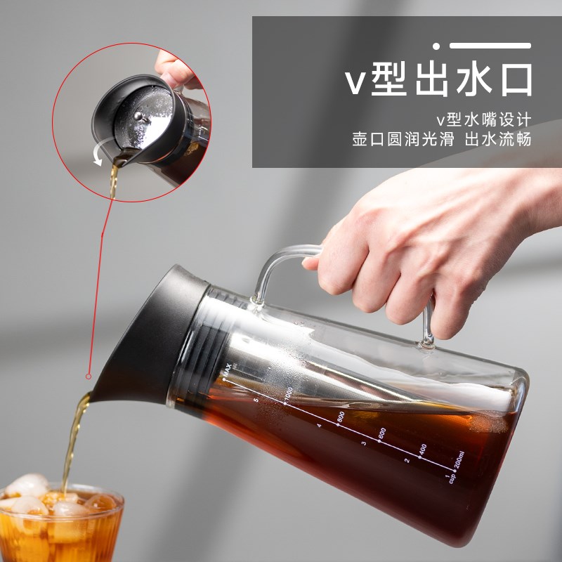 家用冷水壶冷萃咖啡壶冷泡茶壶自带茶漏冷水玻璃壶过滤夏日冰水壶
