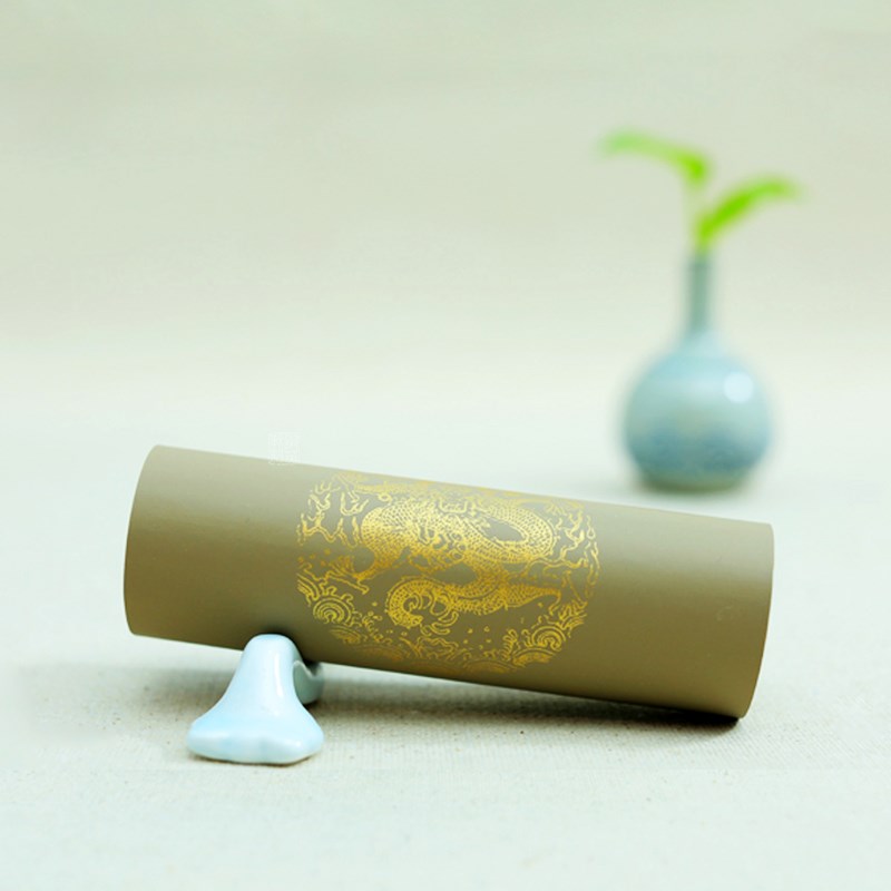 掇英轩 金银花粉蜡笺书房联七言蟠龙 手工仿古书法全熟宣纸包邮