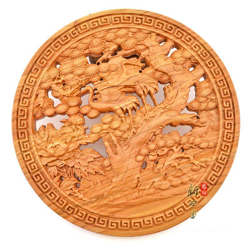 天然桃木松鹤延年木雕摆件挂件客厅家居饰品老人生日祝寿礼品