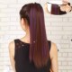 真发马尾假发女50长直发深棕色挑染紫色渐变色全真人发丝马尾接发