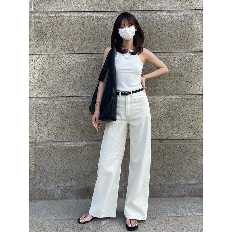 白色牛仔裤2024年新款女九分小个子夏季薄款高腰直筒宽松阔腿裤子