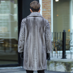 整貂仿皮草水貂毛西服领风衣冬季 新款 中长版 貂皮大衣修身 外套 男士