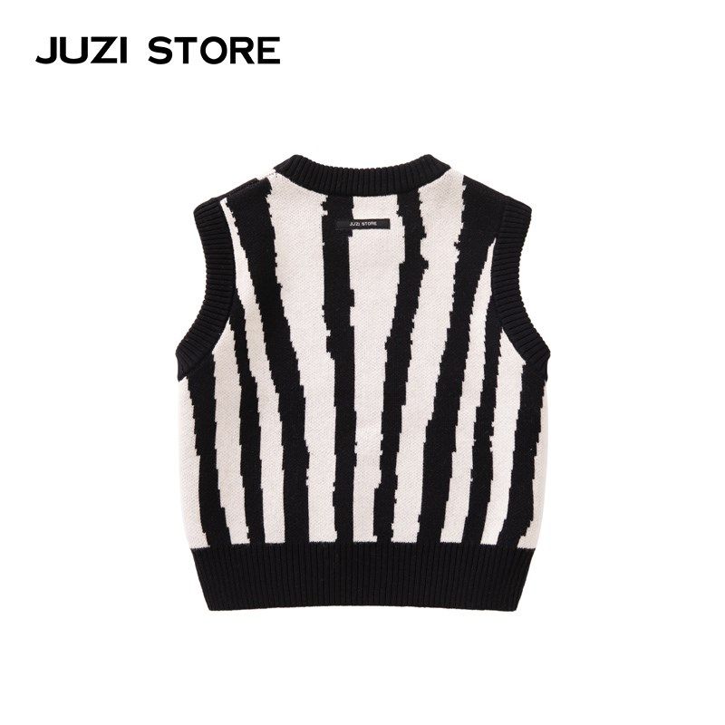 JUZI STORE童装虎年虎纹毛衫动物纹基本款针织背心男女童1032302