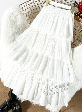 玫红色层层蛋糕裙半身裙女夏季2024新款小个子黄色裙子半裙长裙夏