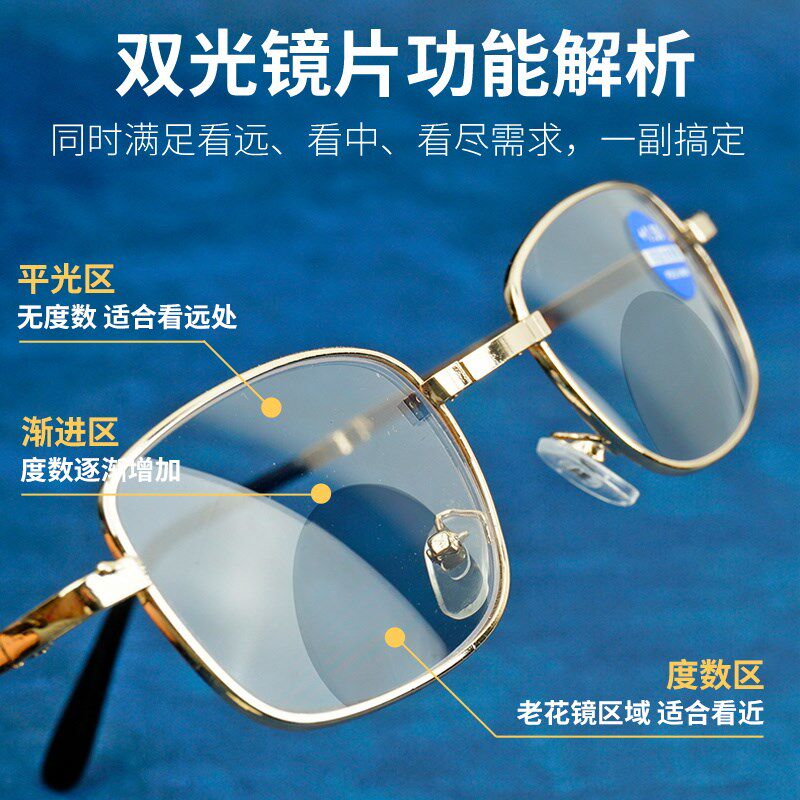 眼镜型远近两用高清老花镜折叠放大镜老人阅读高清100倍带腰包盒