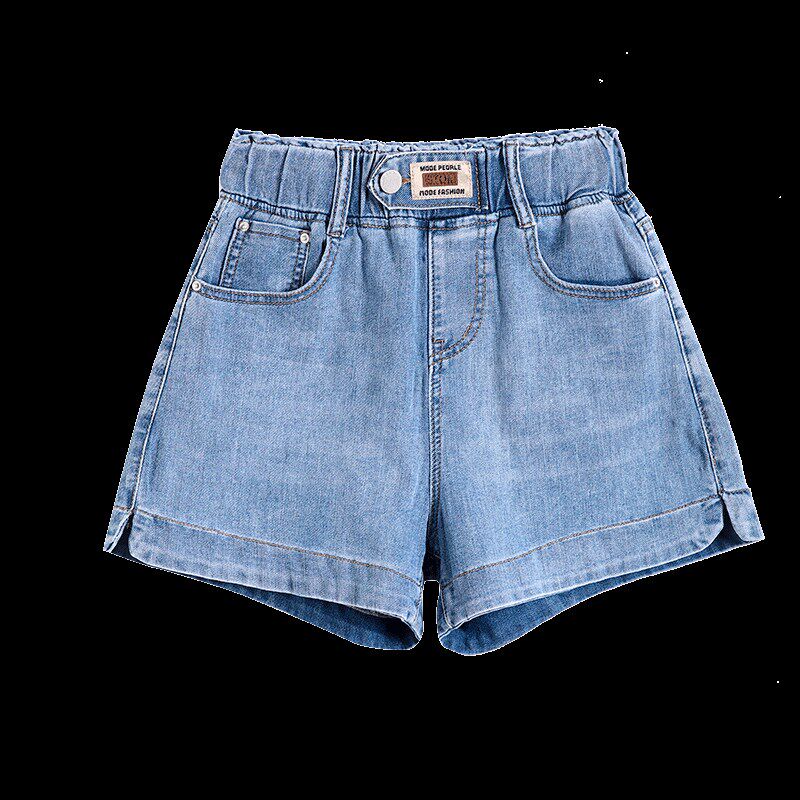 牛仔短裤女2024新款夏季薄款松紧高腰宽松弹力小个子a字大码短裤