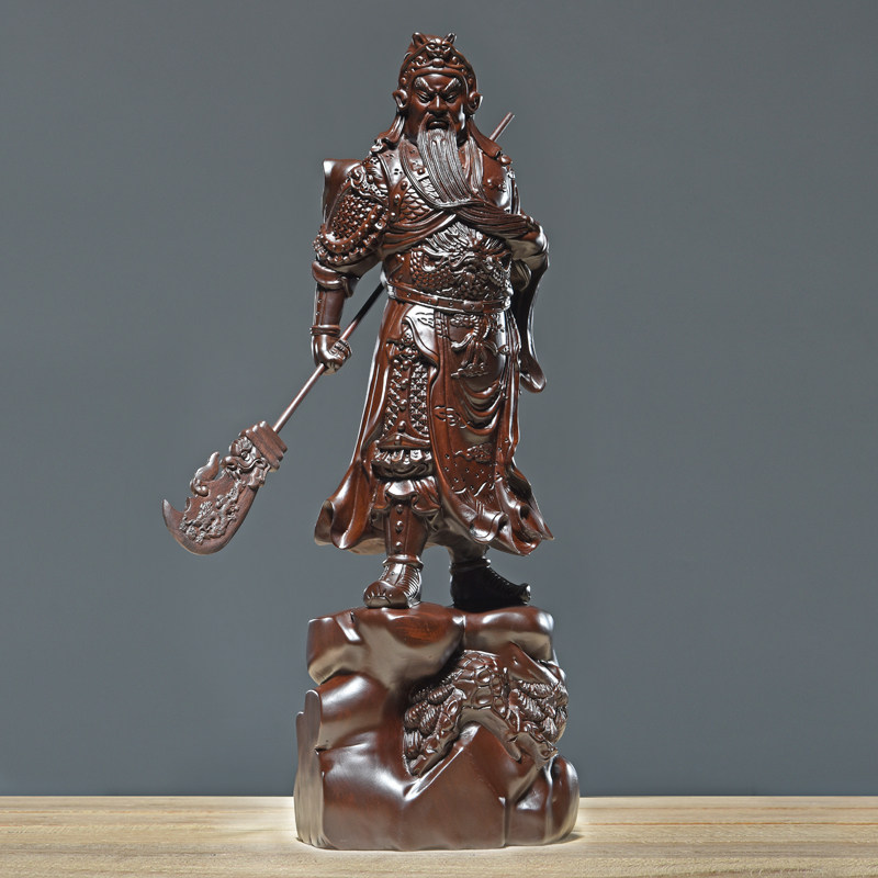 黑檀木雕关公像摆件客厅实木质工艺品横刀武财神佛像武圣关羽雕像