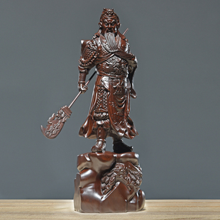 黑檀木雕关公像摆件客厅实木质工艺品横刀武财神佛像武圣关羽雕像