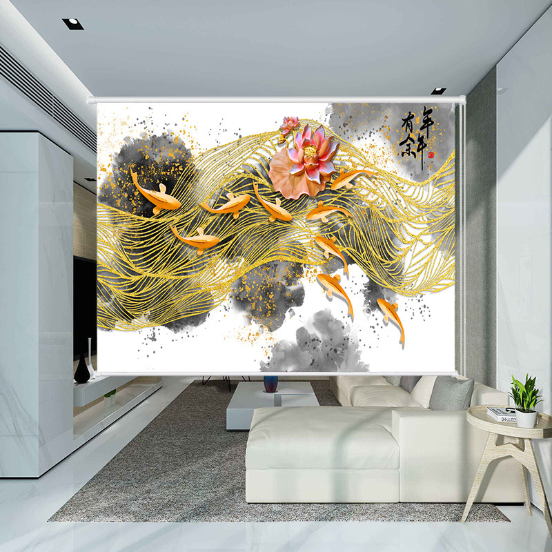 轻奢卷帘北欧装饰图案窗帘客厅卧室书房家用遮光阳台防晒防窥手拉