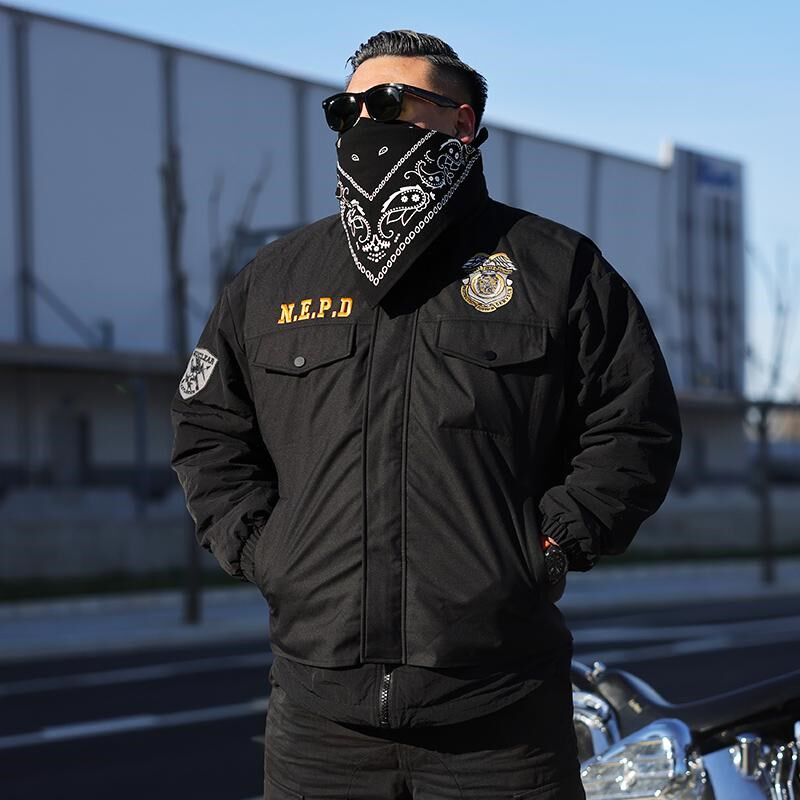 核爆炸美式特勤工装假两件立领长袖马甲黑色大码保暖棉服棉衣外套