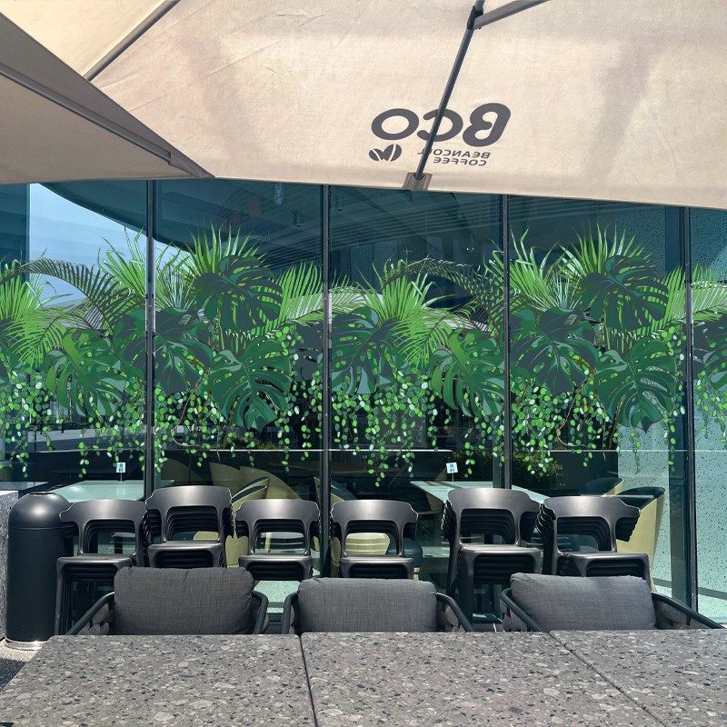 热带植物腰线装饰静电玻璃贴商场玻璃围栏门窗装饰防撞无胶双面彩,家居饰品,玻璃膜/贴,淘宝优惠券,粉丝福利购,淘宝优惠卷