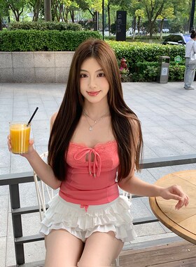 aoki doki 泰式粉色蕾丝吊带背心女夏高级感外穿甜辣修身无袖上衣