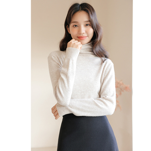 100纯羊毛高领针织衫女秋冬长袖内搭黑白色打底衫上衣高领毛衣
