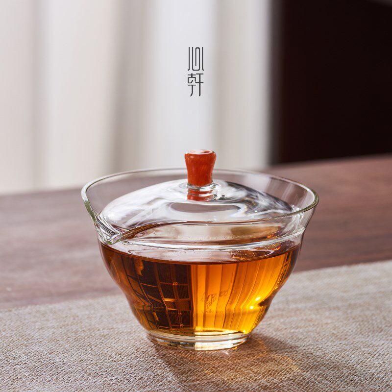 新羽日式盖碗彩色盖纽三才茶杯耐热玻璃加厚泡茶碗手工手抓壶茶具