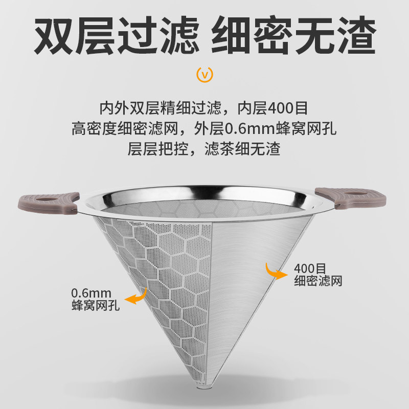 不锈钢奶茶桶双耳茶叶过滤网滤茶器大号超细密锥形漏斗奶茶店专用