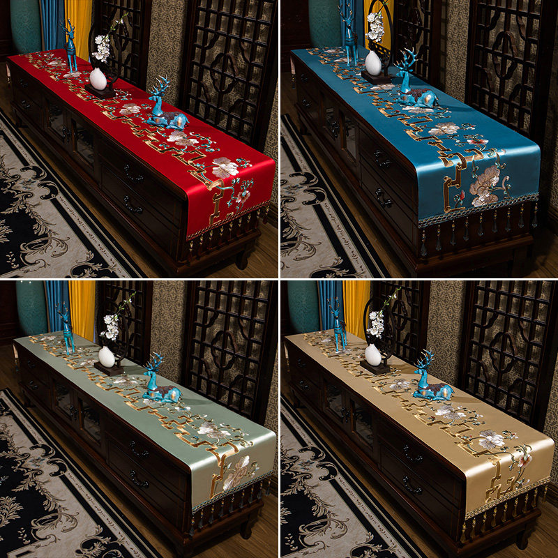 茶几布电视柜巾新中式桌布餐桌垫布艺盖巾客厅家用长方形台布桌旗