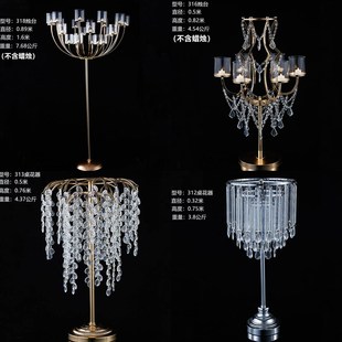 新款婚庆桌花器烛台水晶道具婚礼堂主桌花器婚礼铁艺架摆件