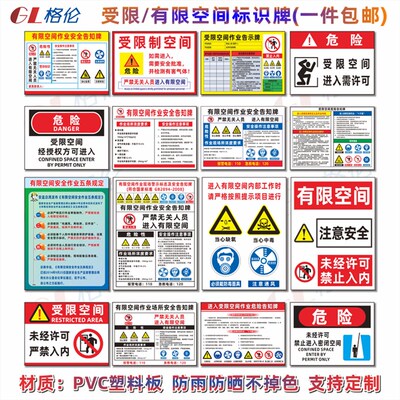 有限空间安全标识牌警示牌受限空间作业告知牌告示密闭空间安全标