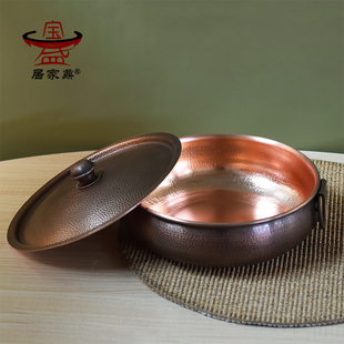 加厚纯紫铜火锅锅电磁炉铜锅鼓式家用商用纯铜老式火锅盆复古涮锅