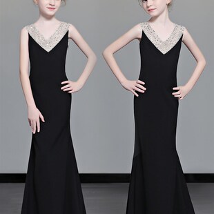 儿童礼服模特走秀女童高贵鱼尾裙小提琴演出服主持人小女孩晚礼服