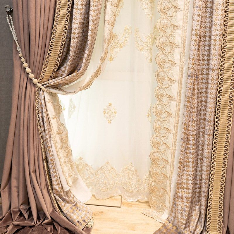 高端别墅轻奢卧室窗帘绒布胶印新款阳台遮光窗纱法式落地紫色拼接,居家布艺,定制窗帘,淘宝优惠券,粉丝福利购,淘宝优惠卷