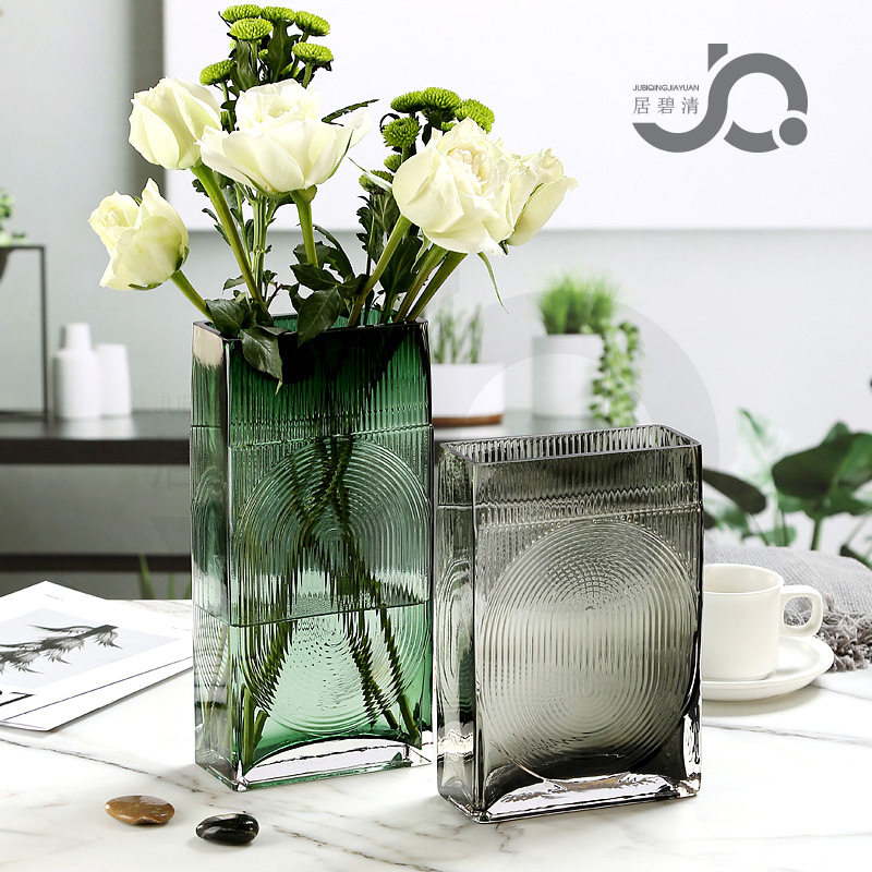 创意简约玻璃花瓶居家客厅长方形扁缸插花桌面样板房装饰彩色花器,家居饰品,花瓶,淘宝优惠券,粉丝福利购,淘宝优惠卷