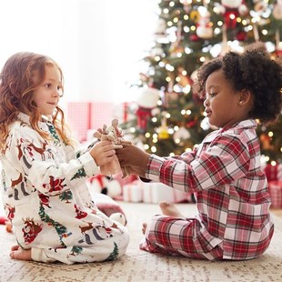 亲子圣诞新年儿童睡裙全棉超柔男童女童长袖长裤家居服睡衣套装