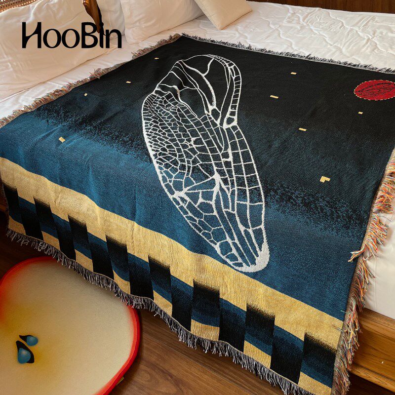 HooBin 翅膀针织毯 提花盖毯大尺寸沙发客厅 插画复古装饰挂毯