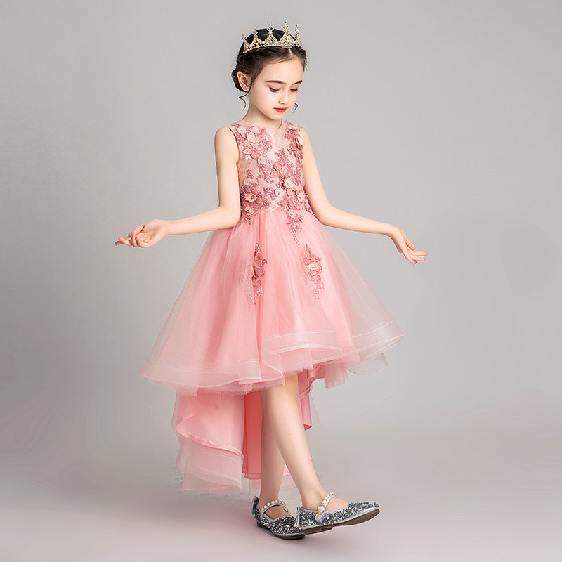 女童礼服前短後长公主裙走秀模特小女孩花童主持人儿童钢琴演出服