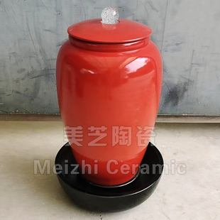 美芝陶瓷流水摆件客厅落地喷水花瓶水系陶罐涌泉水景观陶缸加湿器