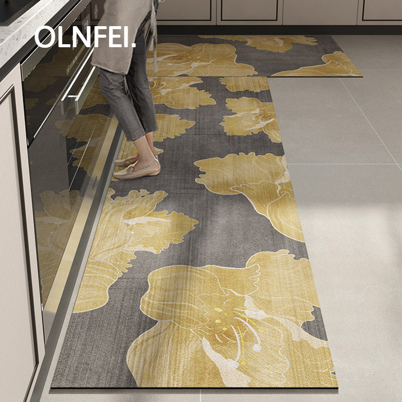 新中式厨房地垫硅藻泥防滑防油吸水脚垫家用免洗可擦防水地毯L型,居家布艺,厨房地垫,淘宝优惠券,粉丝福利购,淘宝优惠卷